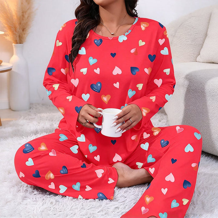 Bina - Ensemble de pyjama à motif cœur, manches longues, toucher doux