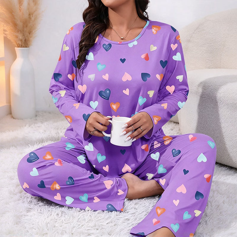 Bina - Ensemble de pyjama à motif cœur, manches longues, toucher doux
