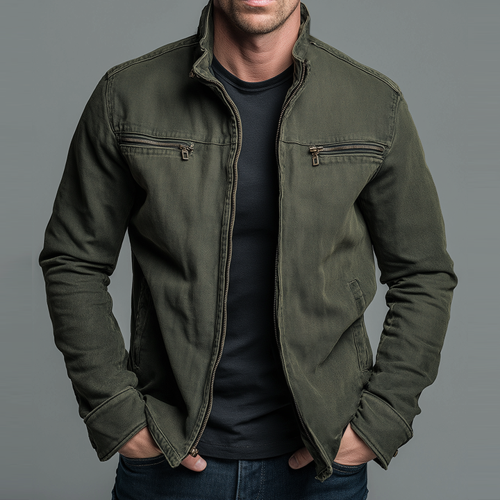 Brody - Veste zippée en coton, effet délavé vintage
