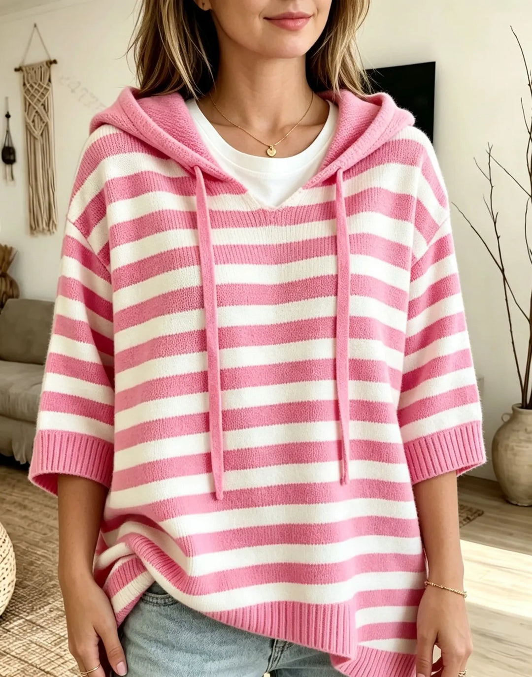 Leontine - Pull à capuche en maille à rayures