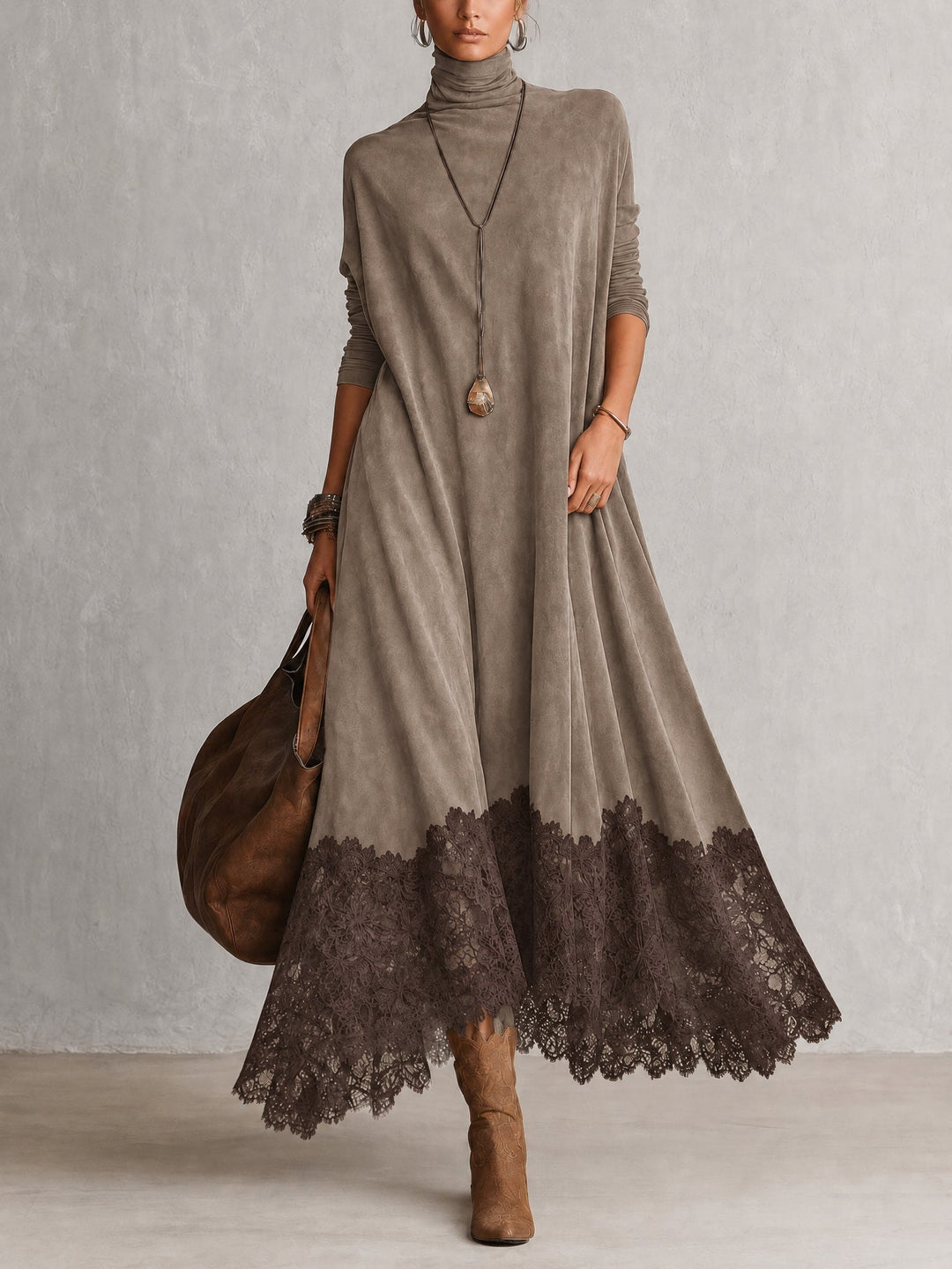 Maelis - Robe longue en velours avec dentelle