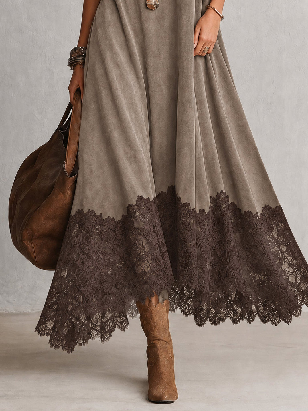 Maelis - Robe longue en velours avec dentelle