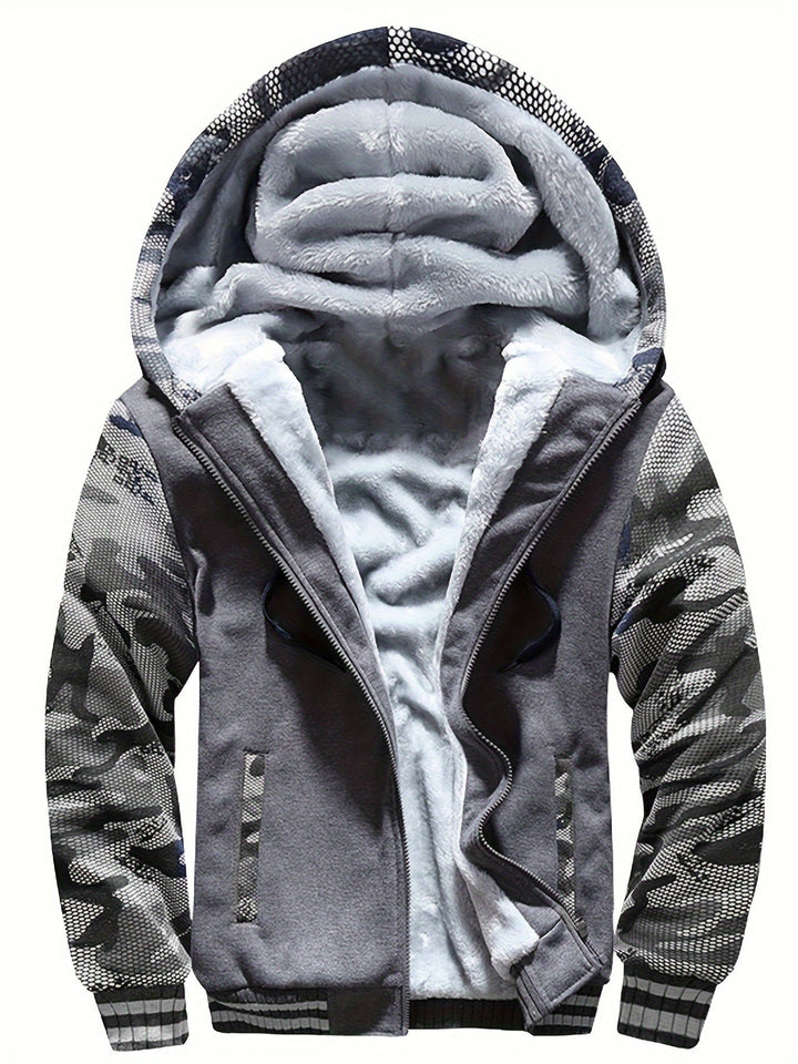 Dax - Sweat à capuche zippé épais à motif camouflage