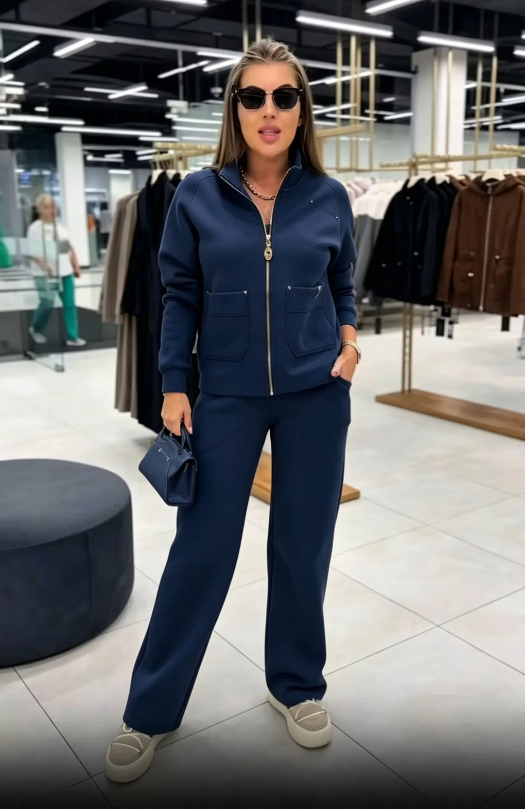 Floranique - Ensemble deux pièces au toucher doux : veste courte zippée et pantalon large