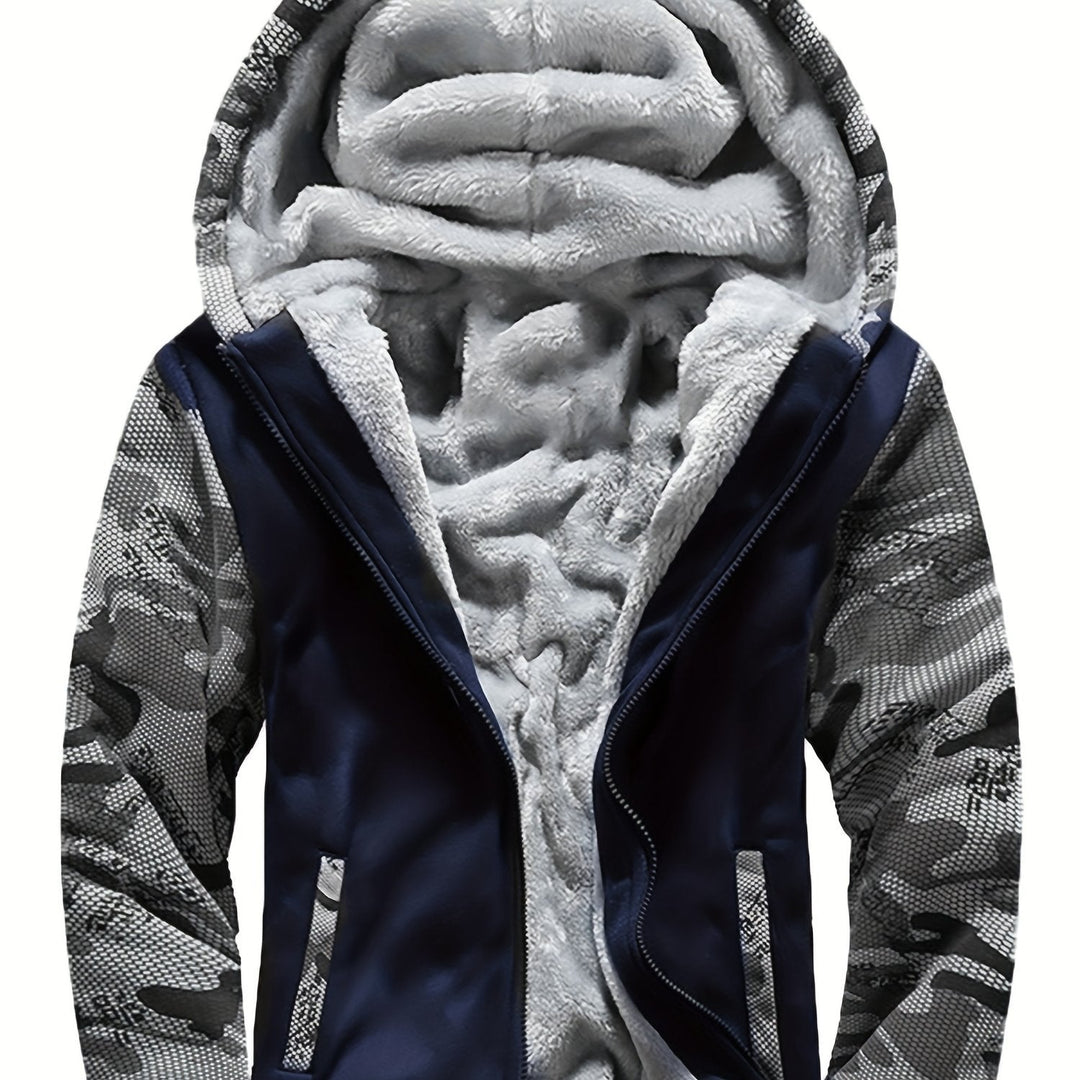 Dax - Sweat à capuche zippé épais à motif camouflage