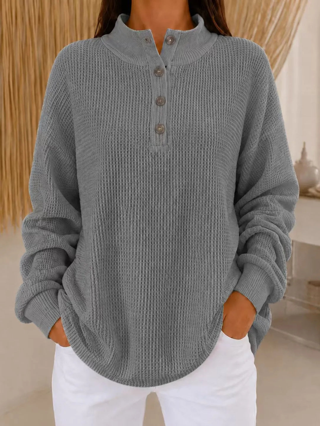 Belliora - Pull à col boutonné en maille texturée
