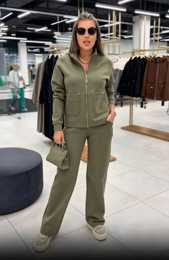 Floranique - Ensemble deux pièces au toucher doux : veste courte zippée et pantalon large