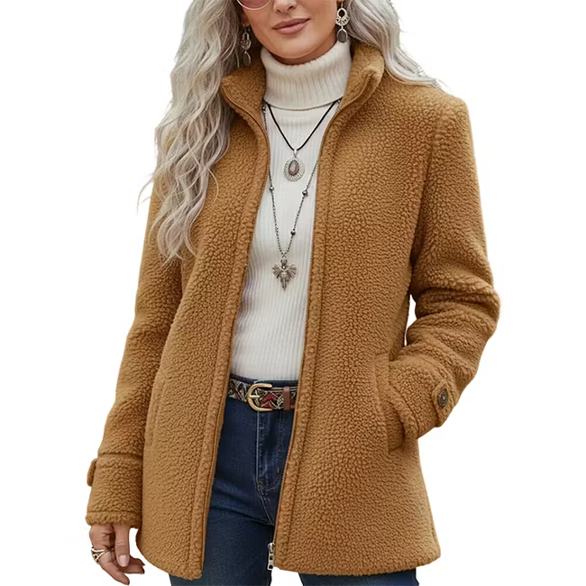 Lana - Veste mi-longue zippée texturée