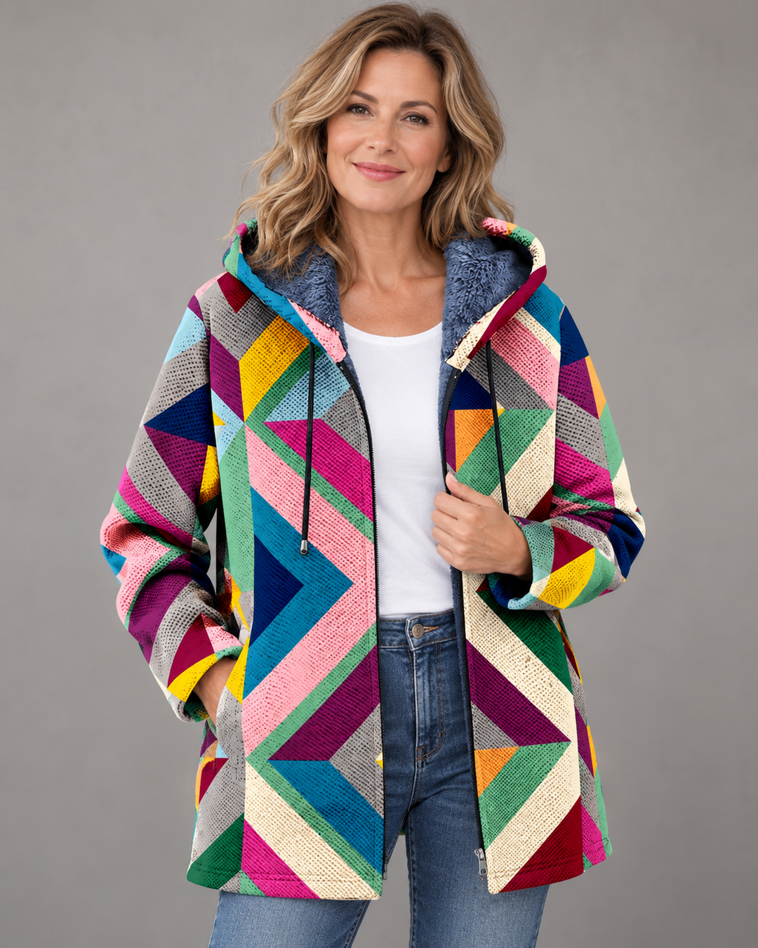 Betha - Veste à capuche douillette à motifs géométriques