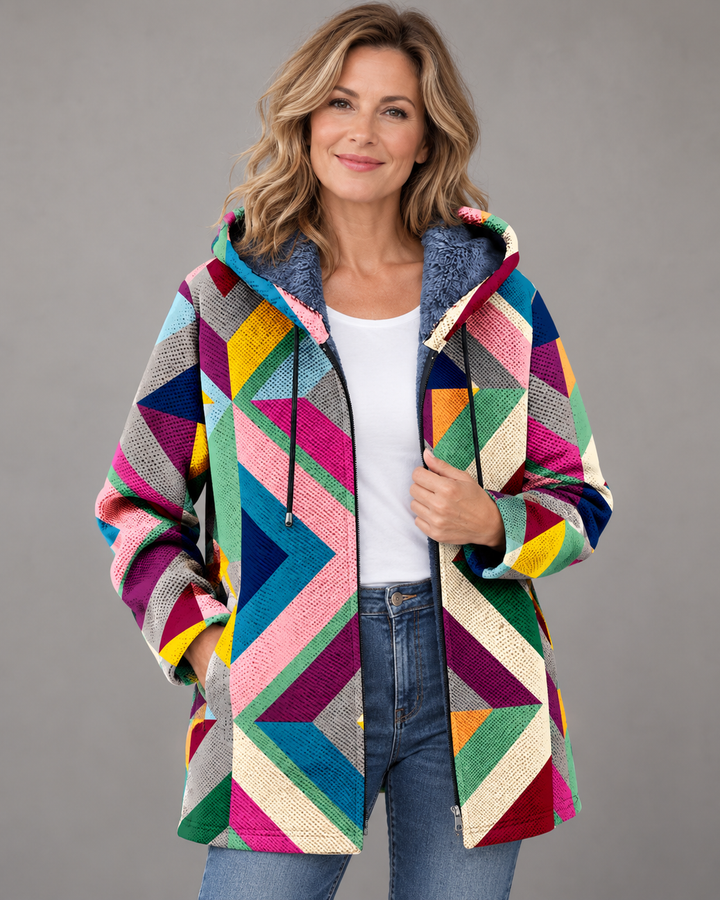 Betha - Veste à capuche douillette à motifs géométriques