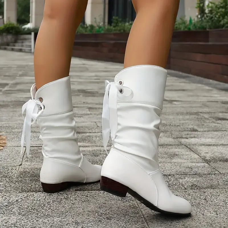 Hilda - Bottes mi-mollet à laçage froncé