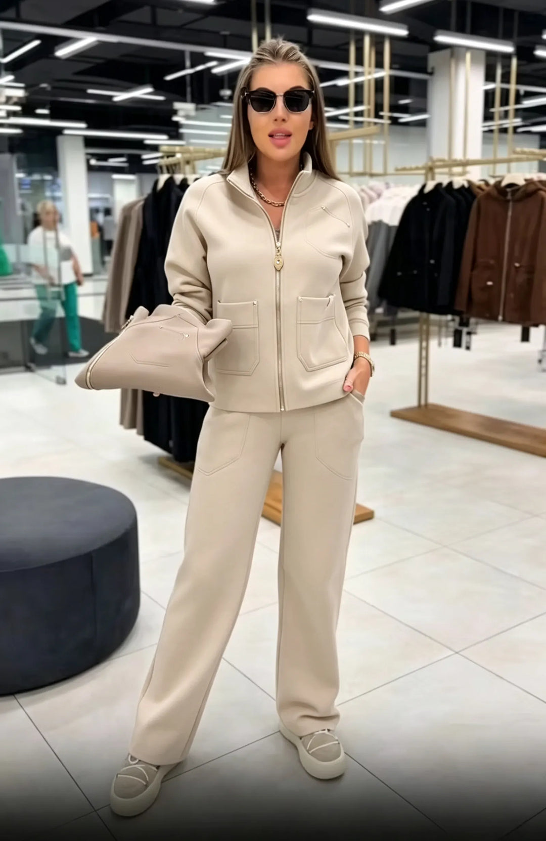 Floranique - Ensemble deux pièces au toucher doux : veste courte zippée et pantalon large