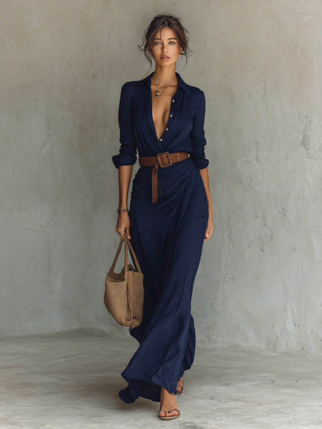 Calantha - Robe-chemise maxi ceinturée au toucher doux