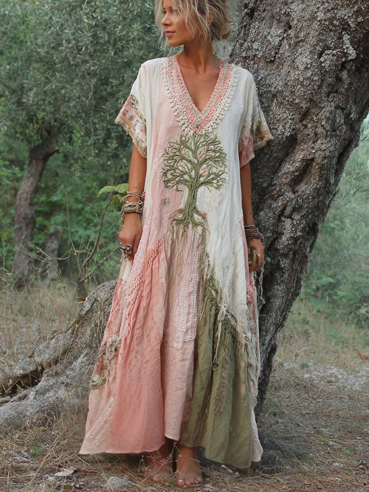 Carivienne - Robe longue à motif arbre vintage