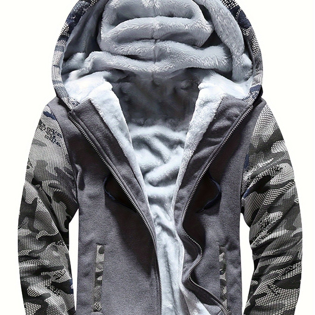 Dax - Sweat à capuche zippé épais à motif camouflage