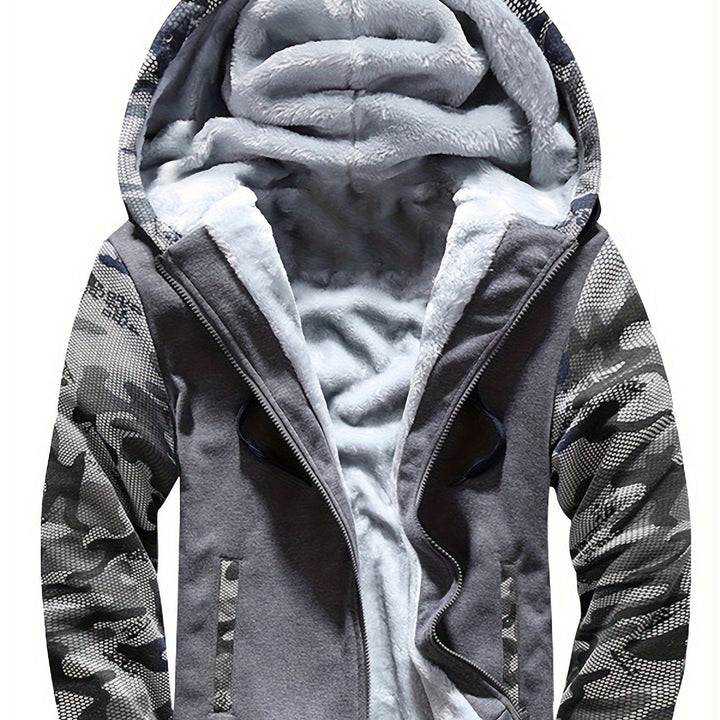 Dax - Sweat à capuche zippé épais à motif camouflage