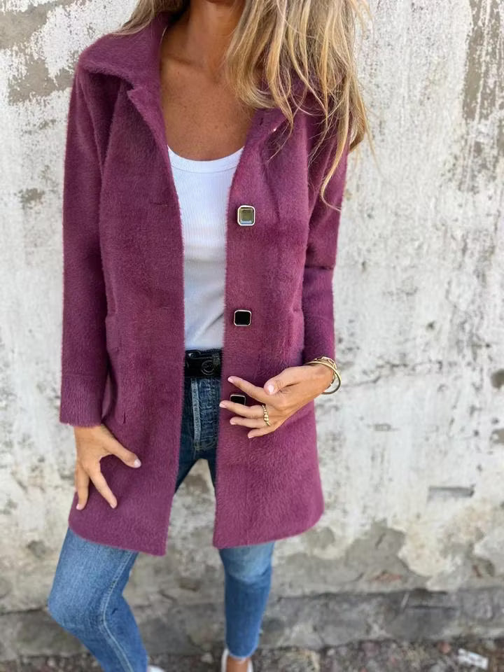 Fia - Manteau long doux à boutons