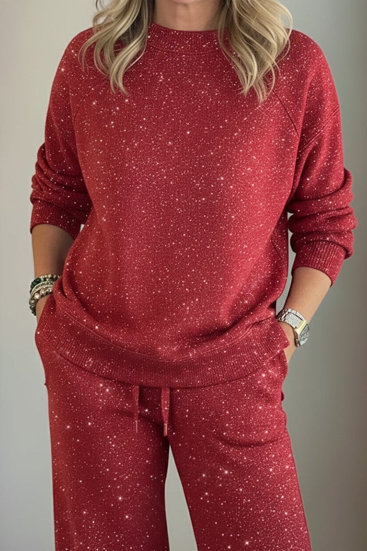 Celia - Ensemble veste-pantalon à finition brillante