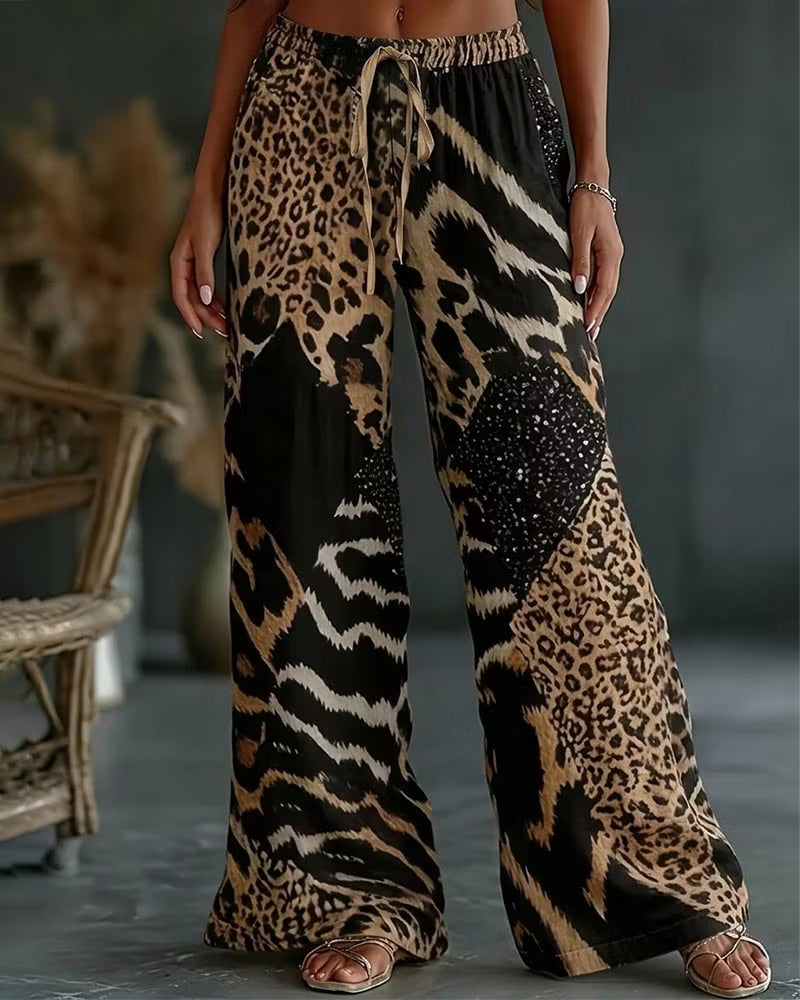 Elfrida - Pantalon large en patchwork léopard, doux au toucher