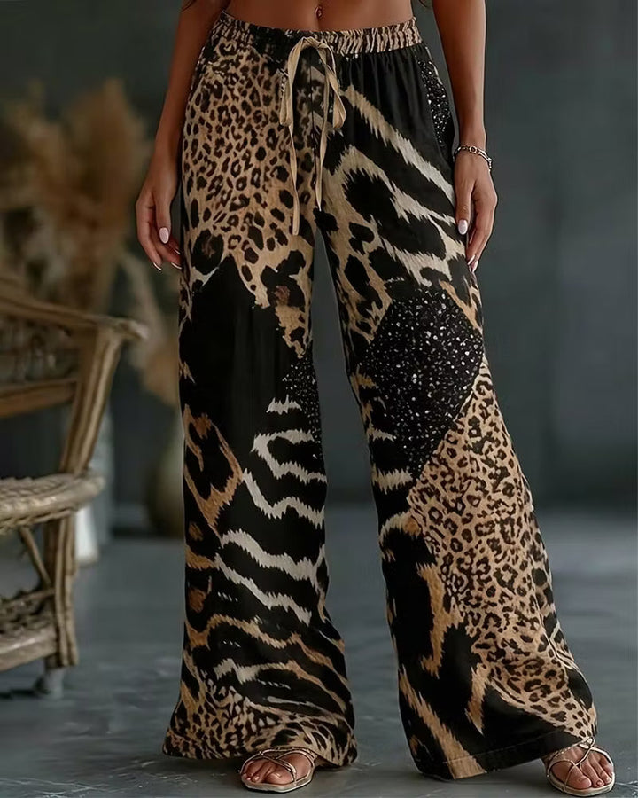 Elfrida - Pantalon large en patchwork léopard, doux au toucher