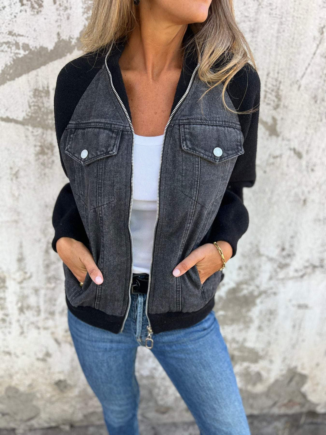 Alinique - Blouson bomber en maille denim douce