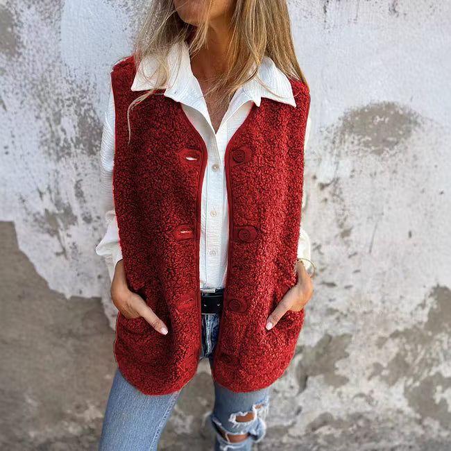 Ailyn - Gilet long texturé à boutons