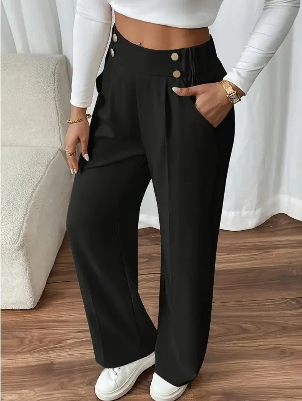 Ashlena - Pantalon large taille haute au toucher doux