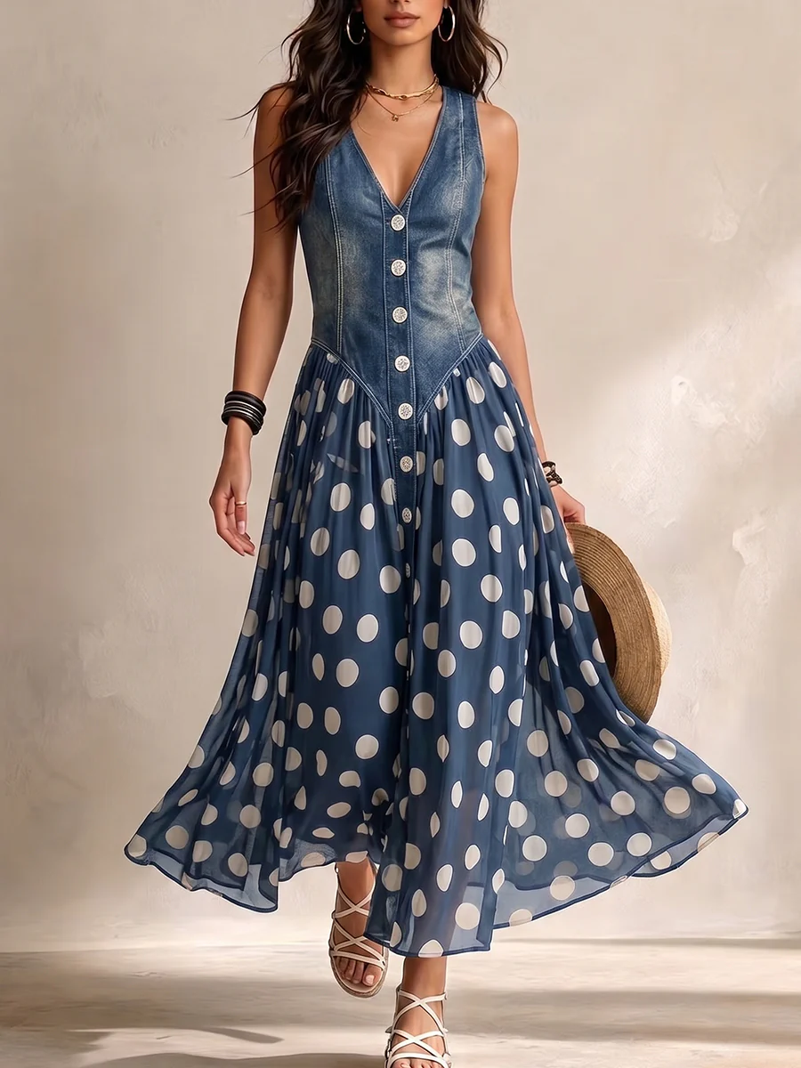 Ameliora - Robe à pois mix-matières