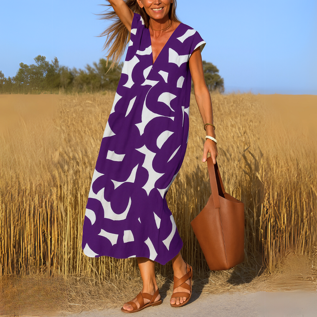 Tallisia - Robe midi à col en V, au toucher doux
