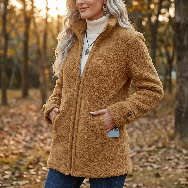 Lana - Veste mi-longue zippée texturée