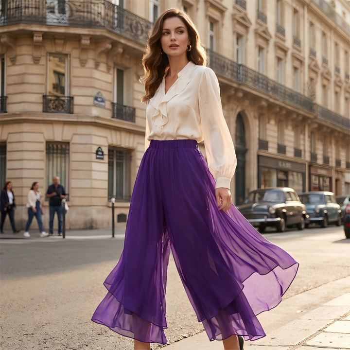 Hope - Pantalon large avec Superposition en Chiffon