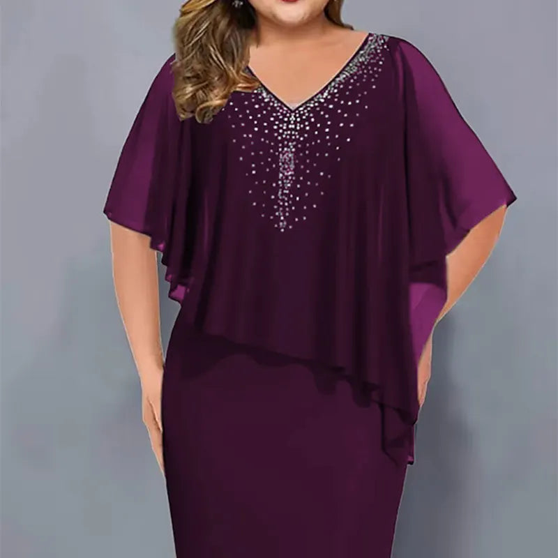 Lirienne - Robe midi à col V ornée de strass premium