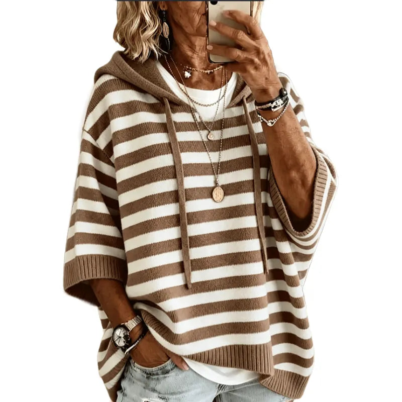 Leontine - Pull à capuche en maille à rayures
