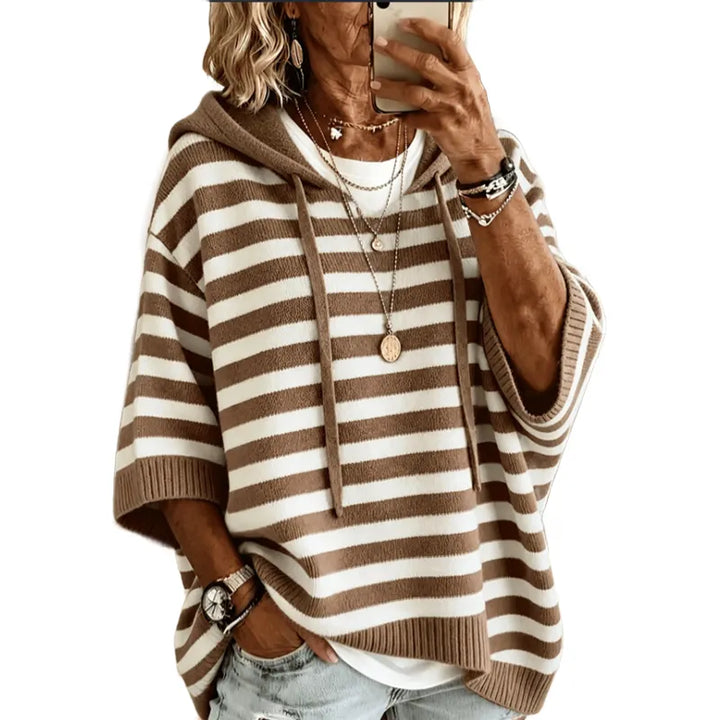 Leontine - Pull à capuche en maille à rayures