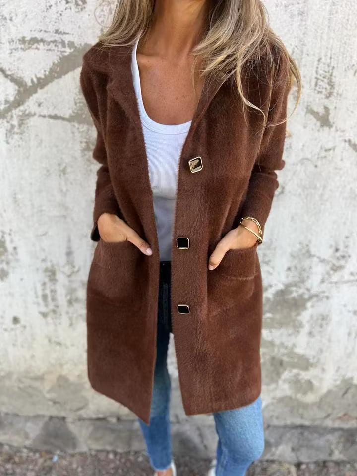 Fia - Manteau long doux à boutons