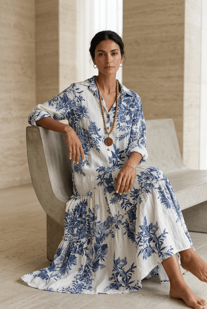 Thealise - Robe longue fleurie légère à boutons