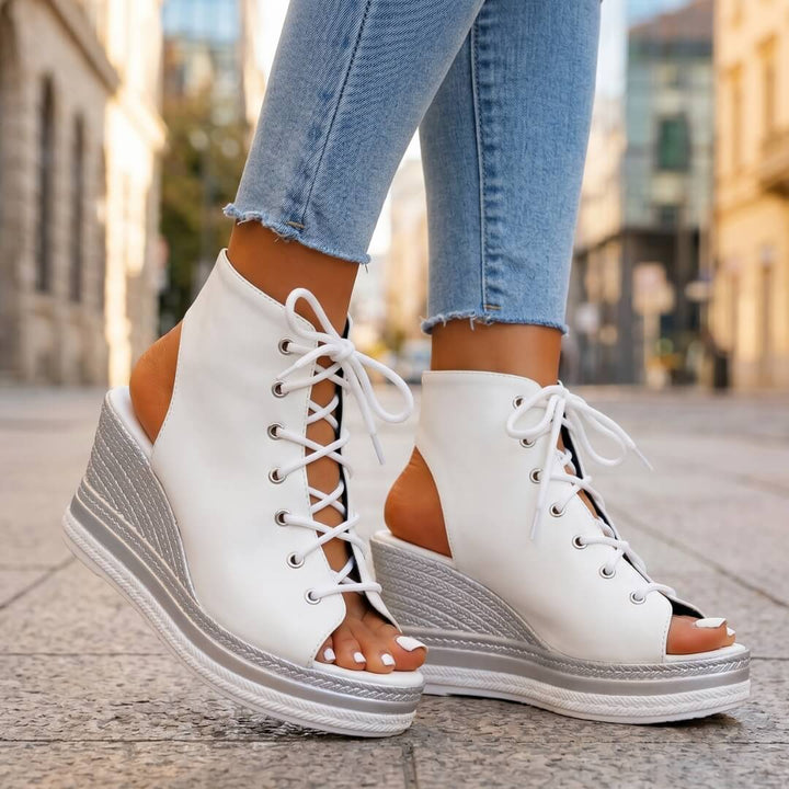 Layla - Sandales compensées à lacets à plateforme