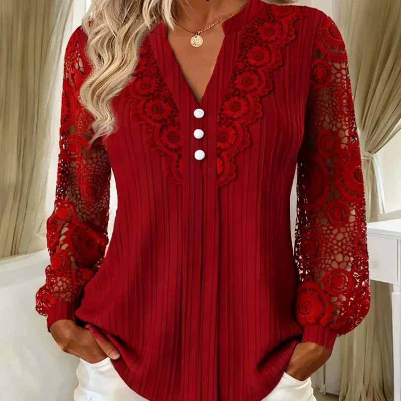 Caravelle - Blouse en dentelle plissée à manches longues