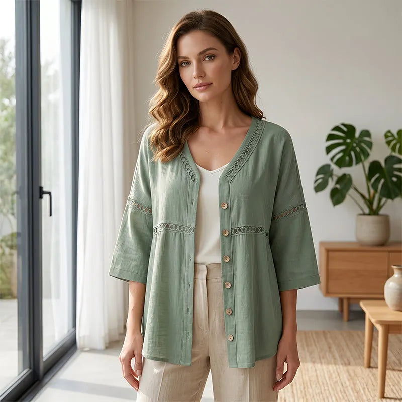 Ardena - Blouse brodée boutonnée
