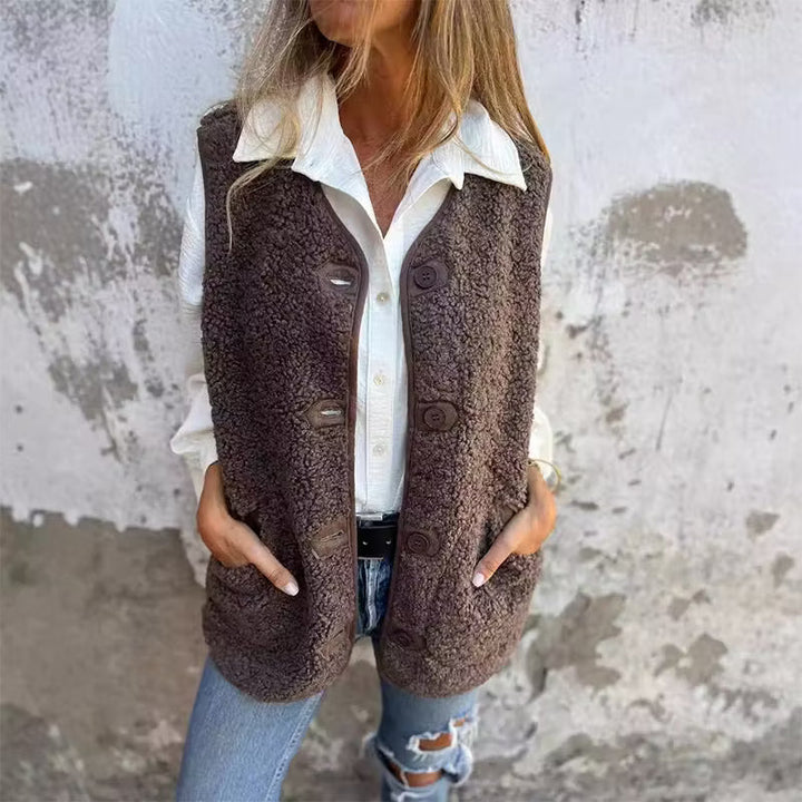 Ailyn - Gilet long texturé à boutons