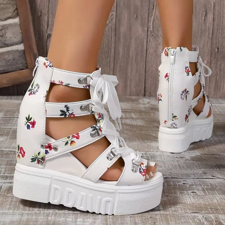 Gaelina - Sandales à plateforme en dentelle florale
