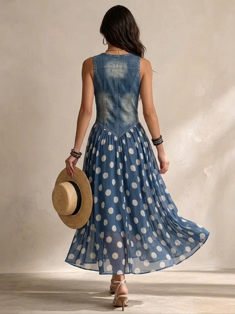 Ameliora - Robe à pois mix-matières