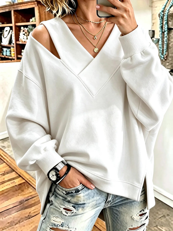 Aurelia - Sweat-shirt doux au toucher à encolure en V découpée