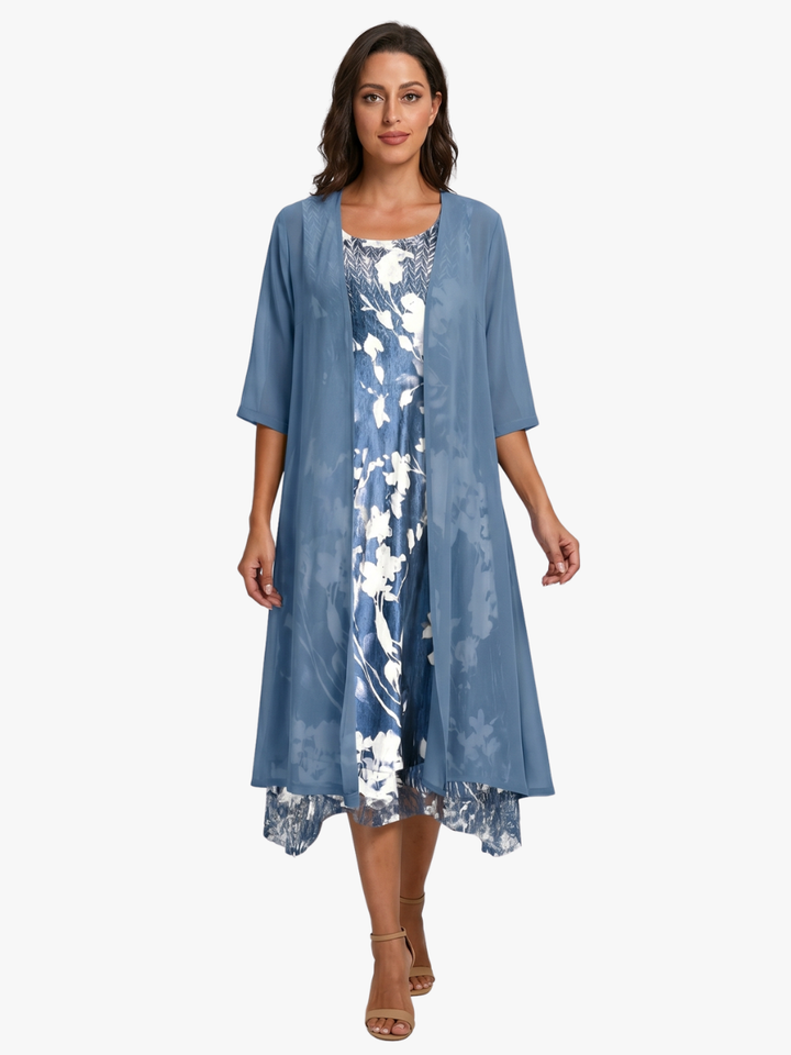 Delavelle - Ensemble coordonné élégant avec robe midi à volants superposés