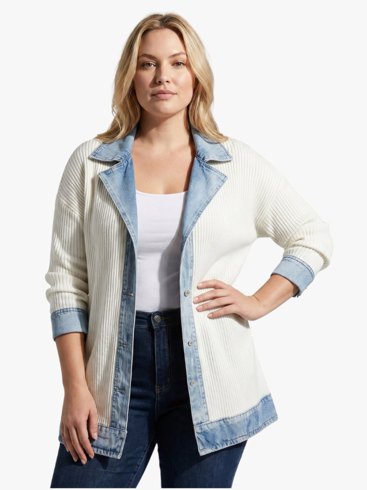 Juliette - Cardigan rayé avec détails en denim