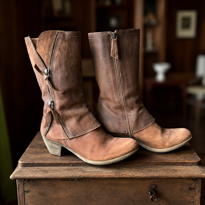 Mairead - Bottes mi-mollet à talons carrés haut de gamme