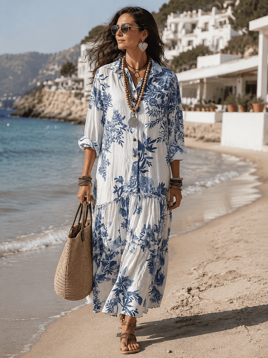 Thealise - Robe longue fleurie légère à boutons