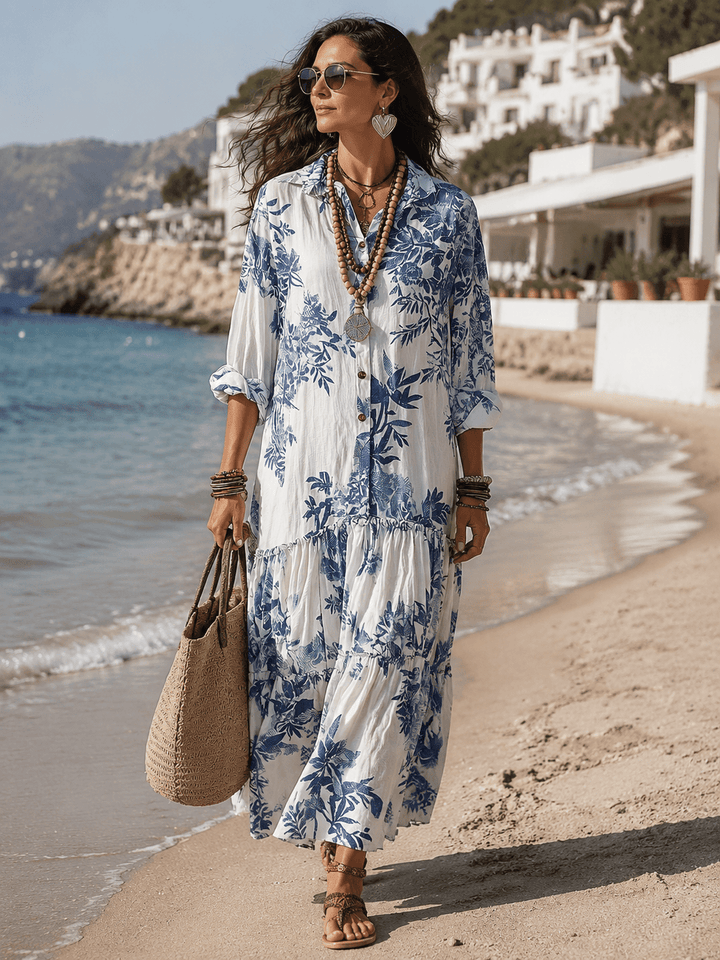 Thealise - Robe longue fleurie légère à boutons