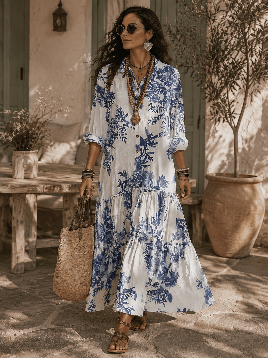Thealise - Robe longue fleurie légère à boutons