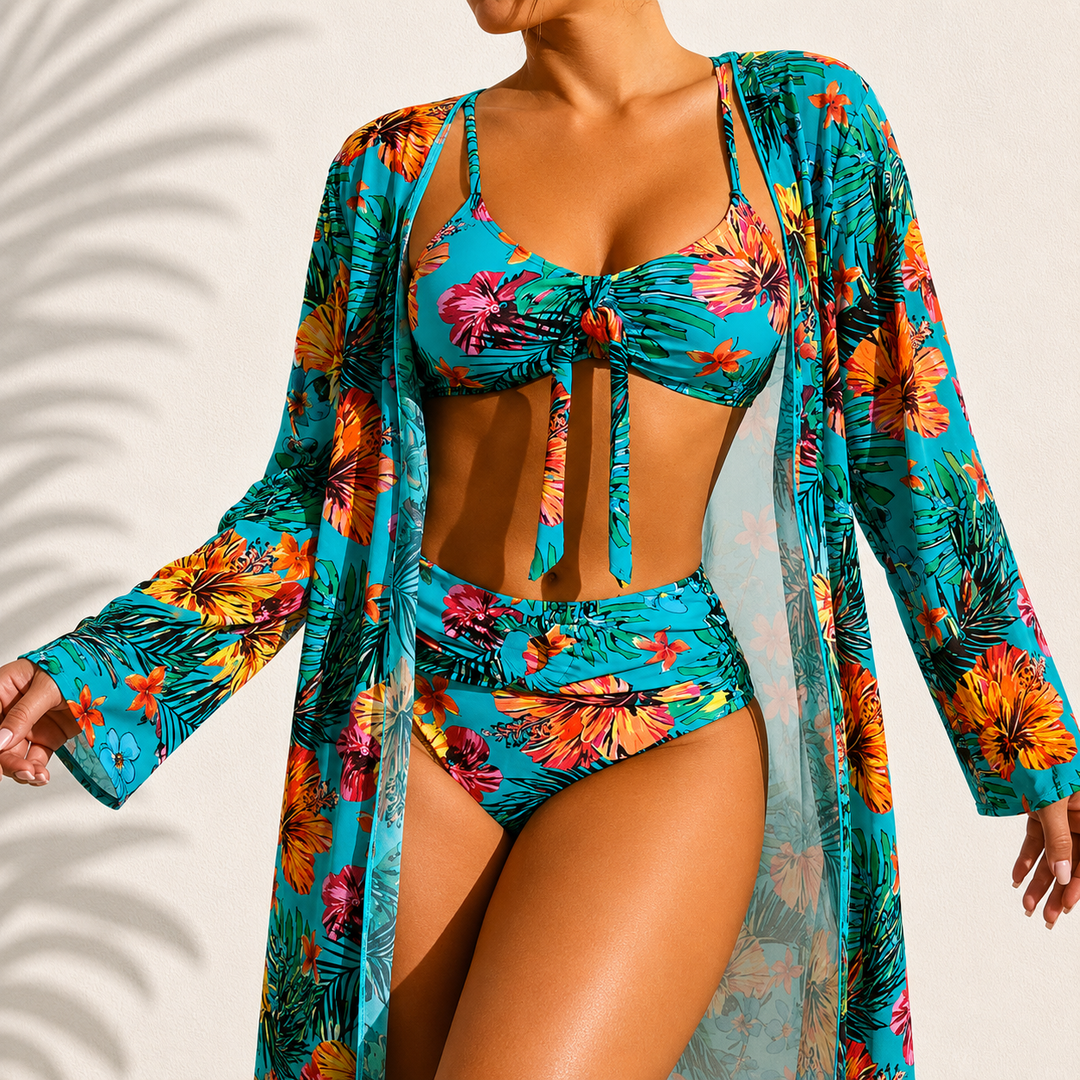 Brialise - Ensemble bikini taille haute gainant et kimono